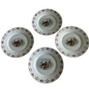 Victoria Czechoslovakia Fish Plates China 8.5" Circa 1920s Set of 4 Antique